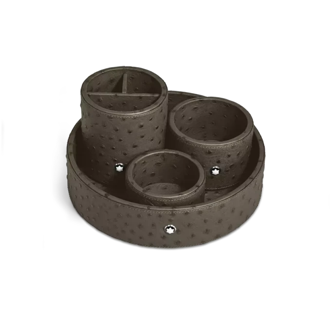 Grand plateau de bureau rond en cuir gaufré autruche