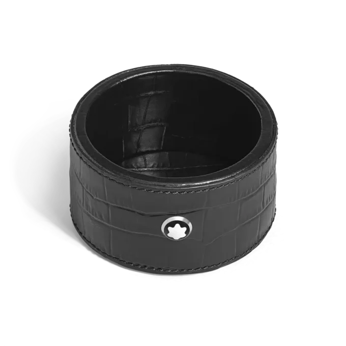 Petit plateau de bureau, cuir gaufré croco, noir