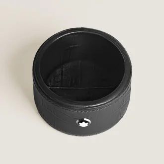 Petit plateau de bureau, cuir gaufré croco, noir