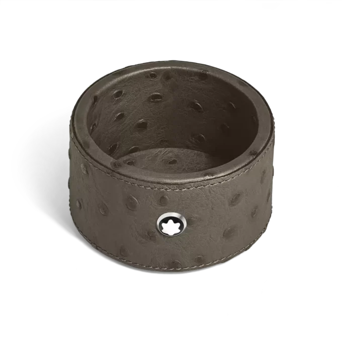 Petit plateau de bureau rond en cuir gaufré autruche