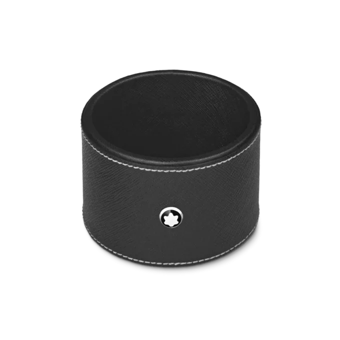 Plateau de bureau rond en cuir noir (moyen)