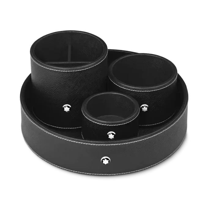 Plateau de bureau rond en cuir noir (petit)