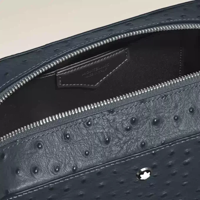 Pochette de toilette en cuir gaufré autruche