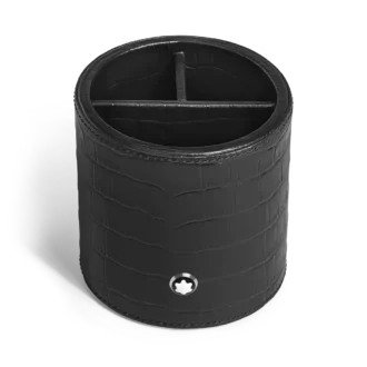 Porte-crayon, cuir gaufré croco, noir