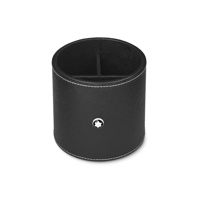 Porte-stylo rond en cuir noir